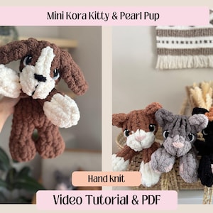 Mini Kora Kitty Snuggler / Pearl Puppy Snuggler / Full Video Tutorial / Finger Knit Cat / Hand Knit / Chunky Knit Cat Dog / Cozy Cloud Knits