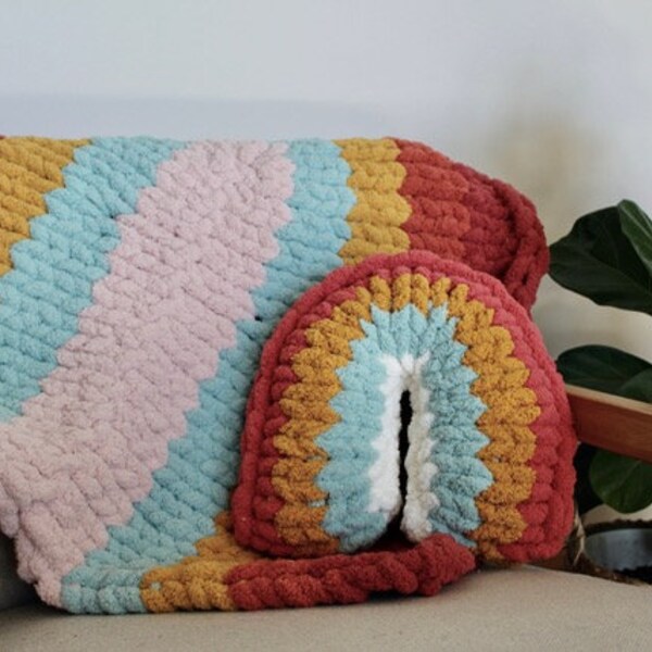 PACKAGE DEAL* Milaney Rainbow Blanket & Pillow / Two Full video tutorials / Two PDF Patterns / Hand Knitting