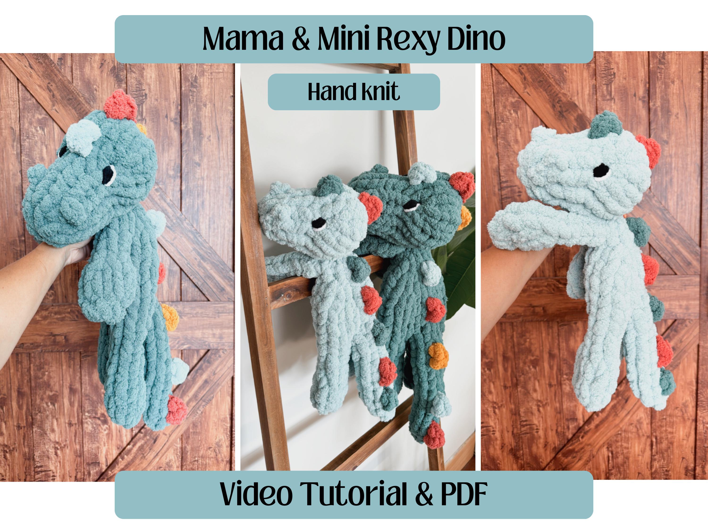 MAMA & MINI Rexy Dino / Full Video Tutorial / Finger Knit Dinosaur 