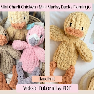 MINI Marley Duck & Charli Chicken / Flamingo /  Full Video Tutorial / Finger Knit Chicken Snuggler / Finger Knit Duck / Chucky knit