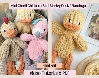 MINI Pato Marley y Pollo Charli / Flamenco / Tutorial de vídeo completo / Peluche de pollo tejido a mano / Tejido grueso / Tejido de nube acogedor