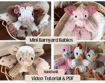 MINI BARNYARD BABIES / Full Videos / Animal Snugglers / Finger Knit Cow, Pig, Lamb, Chicken, Duck, Highland/ Hand Knit / Cozy Cloud Knits
