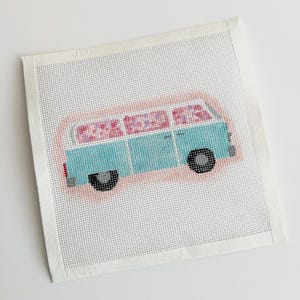 Floral VW Hippie Bus Hand-painted Needlepoint Canvas 13 count