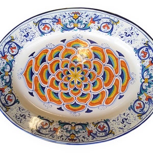 Ceramic oval platter Deruta with Bargello reproduction
