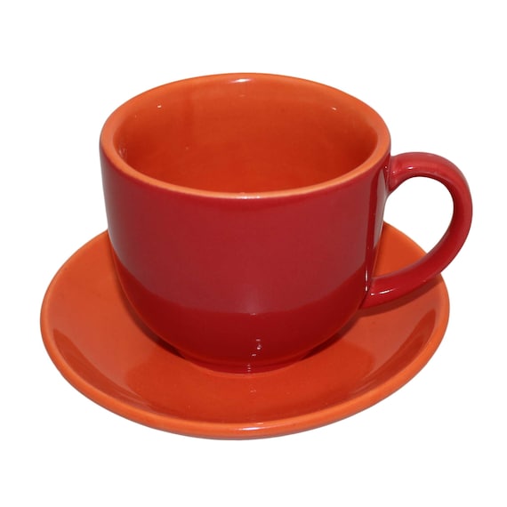Tasse mit Unterteller Set/2, Keramik, spülmaschinenfest rot orange