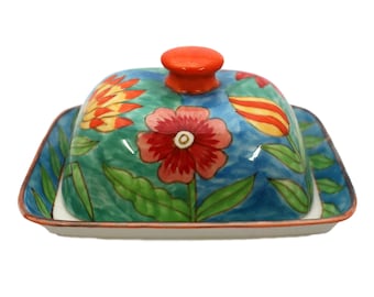 butter dish with lid, handpainted flowerdesign