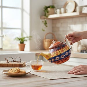 Teiera etnica in ceramica dipinta a mano