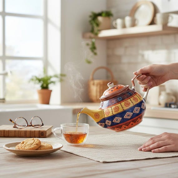 Teekanne Ethno Keramik handbemalt