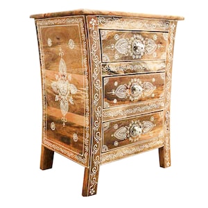 Small furniture with 3 drawers, mandala painting, handmade, chest of drawers, bedside table