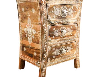 Small furniture with 3 drawers, mandala painting, handmade, chest of drawers, bedside table