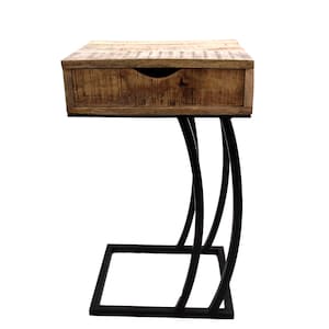 Side table, mango wood table top, curved with drawer