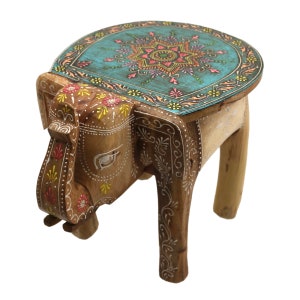 Elephant stool mango wood handmade with mandala painting plant stool decoration