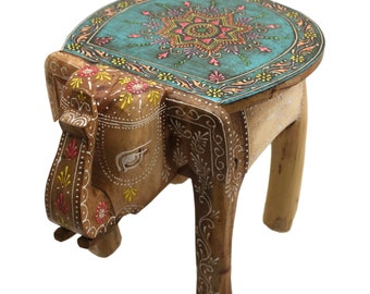 Elephant stool mango wood handmade with mandala painting plant stool decoration