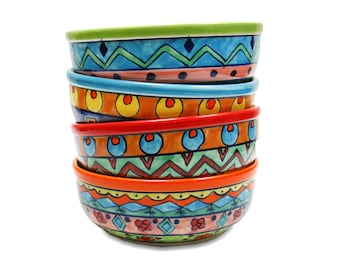 Cereal bowls set/4 colourful hand-painted