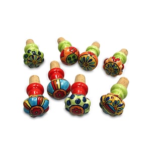 Set of 4 Bottle Corks Wine Bottle Stopper Hand Painted Ceramic