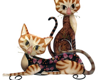 Figurines de chat décoratives en tôle avec incrustations de nacre set/2