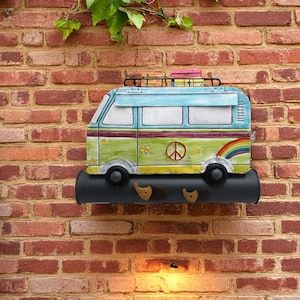 Mailbox bus with newspaper roll, fanciful, colorful, A4 suitable