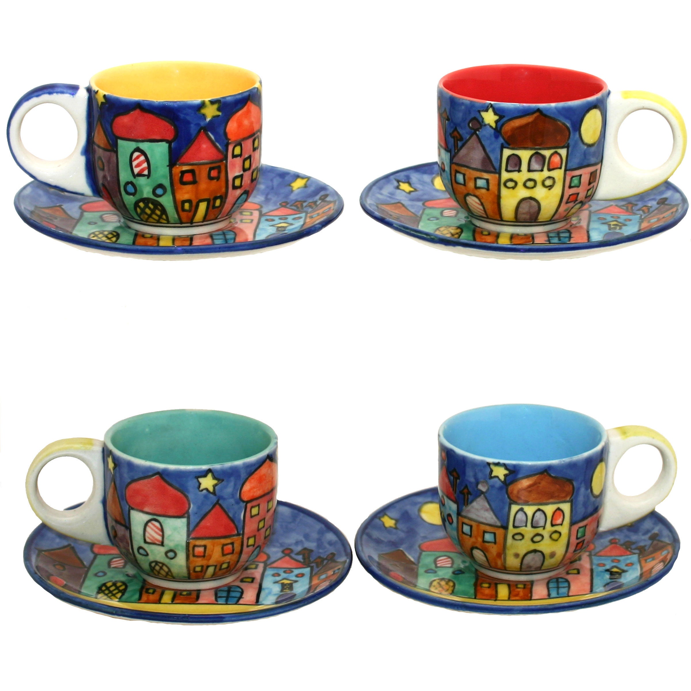 Comfify 4oz. Espresso Cups Set of 4 with Matching Saucers Multicolor