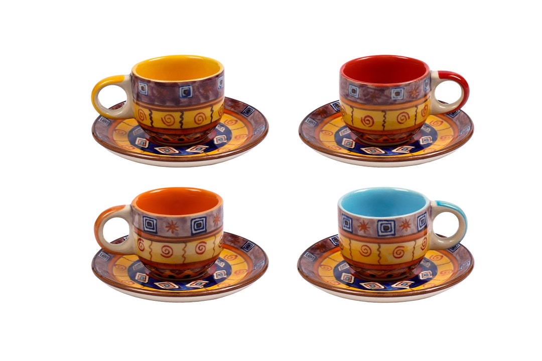 Espresso Cups With Saucers Colorfully Painted Ethno Set/4 Etsy