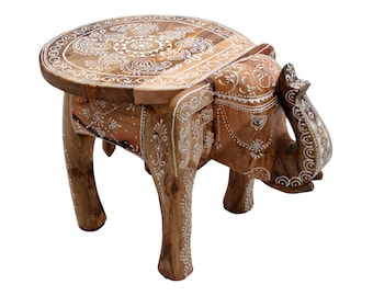 Elephant stool mango wood handmade with mandala painting plant stool decoration