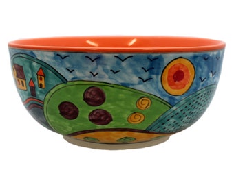 Ceramic Salad Bowl 23cm Diameter Hand Painted