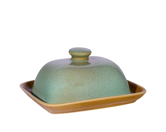 Butter dish hand-painted turquoise