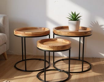 Table set, side table, flower bench, living room table, decorative wood