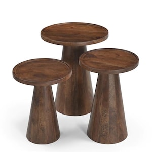 Set of 3 side tables made of mango wood