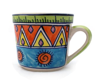 Taza de café de cerámica XL, etno pintado a mano, juego apto para lavavajillas/2