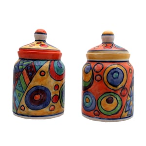 Set of 2 ceramic storage box, colorful, hand painted
