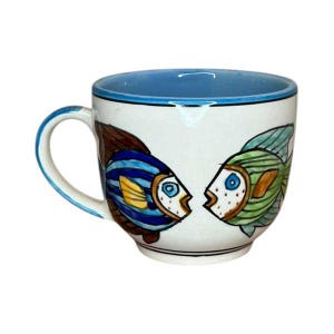Small cup approx. 300ml made of ceramic hand-painted with fish