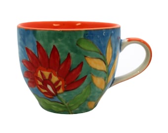 Coffee cup handpainted colorful ceramic floral pattern set/2