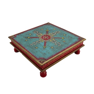 Table à thé, peinte à la main, bajot, banc à fleurs, table décorative, bois de mago/bois MDF, oriental, indien, coloré, fait main, mandala