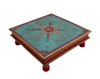 Hand-Painted Low Oriental Tea Table | Mango Wood Bajot | Indian Mandala Decor