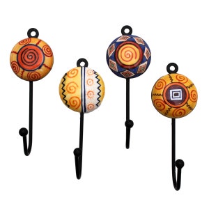 Wall Hooks Ceramic Metal Hand Painted Set/4
