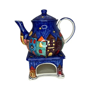 Teekanne mit Stövchen - Handgefertigt aus Keramik - Spülmaschinenfest