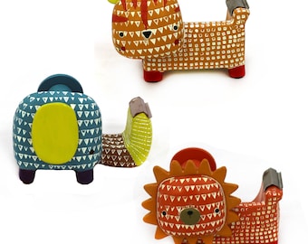 Adhesive tape dispenser animal motif for children