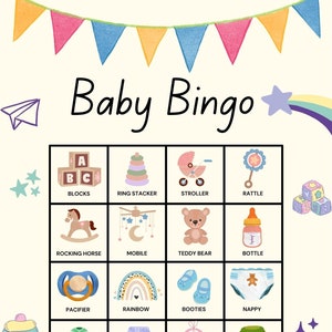 Bingo pour bébé, 20 cartes de bingo pour bébé, Bingo pour baby shower, Jeu de baby shower, Activité spectacle pour bébé, Bingo neutre pour bébé, Jeu de baptême