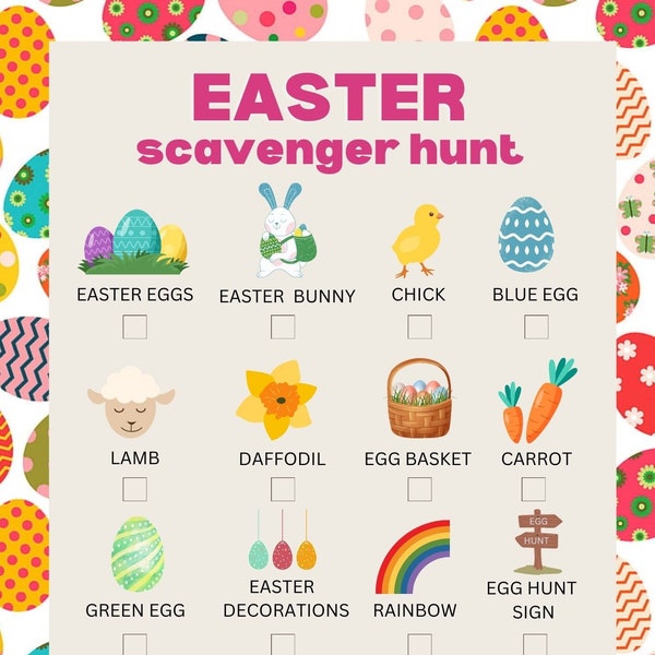 Kids Easter Scavenger Hunt Game | Printable Download | Classroom Party | Picture Hunt | Kids Party| Easter Party Game