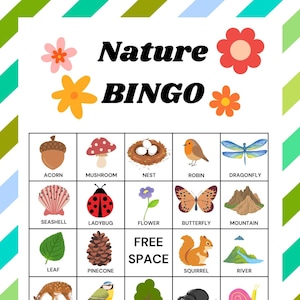 Nature Bingo Game: Outdoor Scavenger Hunt, 20 Printable Cards (PDF Download)