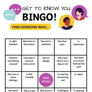 Bingo Apprenez à vous connaître, 10 cartes de bingo avec humains, jeu brise-glace pour fête de bureau, activité à imprimer Trouvez l'invité, consolidation d'équipe, réunion de famille