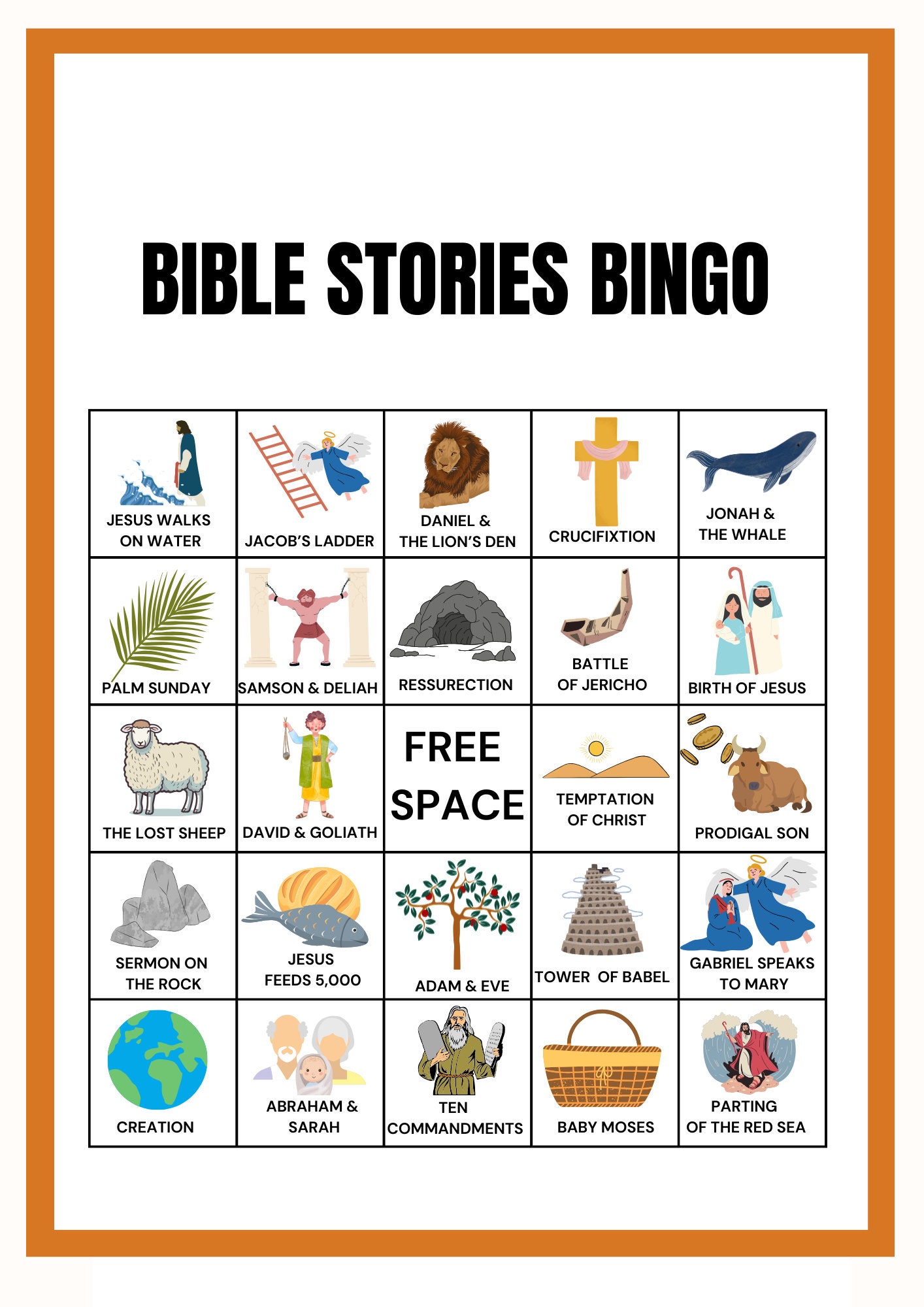 Bible Bingo, Bible Stories Bingo, 20 Bible Bingo Cards, Bible Activity ...