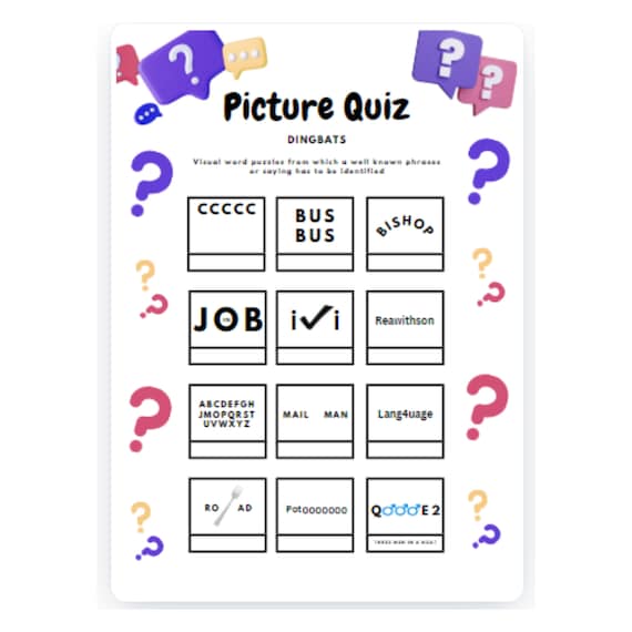 Printable Dingbat Puzzle Game: Picture Quiz, Brain Teaser (Digital Download)
