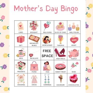 Druckbares Muttertags-Bingo, 20 Bingokarten zum Muttertag, Muttertagsaktivität für Kinder, Partyspiel für Kinder, Klassenzimmeraktivität