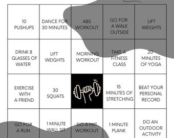Printable Exercise Bingo Game: Customizable Fitness Tracker (PDF A4) new year challenge bingo
