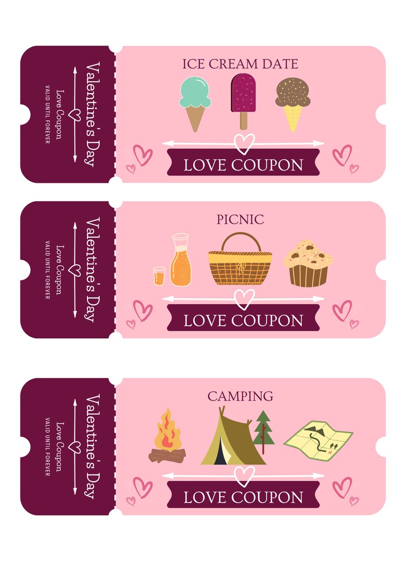Printable Love Coupon Book for Him &amp; Her, Digital Couples Coupon, Anniversary Gift, Birthday ...