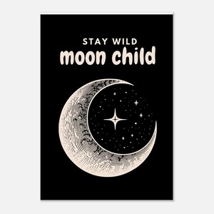 Póster bohemio inspirador con diseño de luna y luna creciente, decoración de habitación independiente, arte de pared retro, regalos para amigos, arte de pared celestial