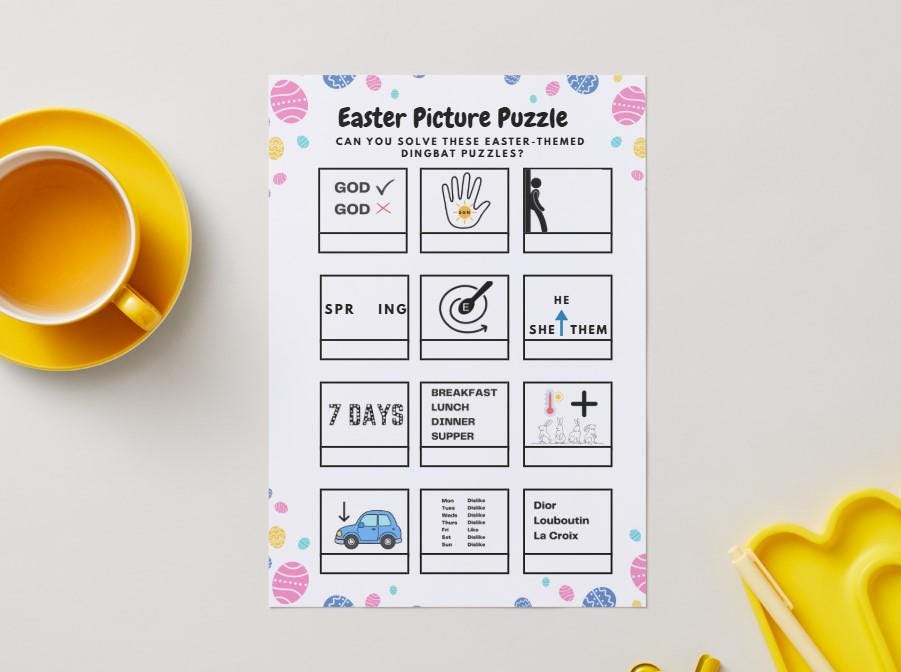 Easter Dingbats Picture Puzzle: Rebus Game, Family Fun (digital