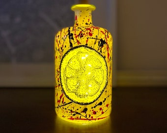 The Stone Roses inspired hand painted, light up glass bottle