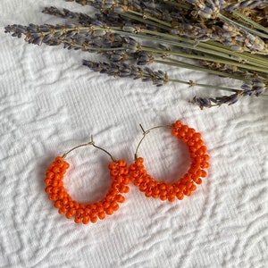 Orange Beaded Hoops